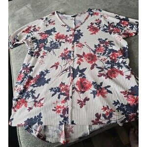 Torrid Tunic Waffle V-Neck Faux Button Front Hilo Tee Gray Plus Size 4 #H84396